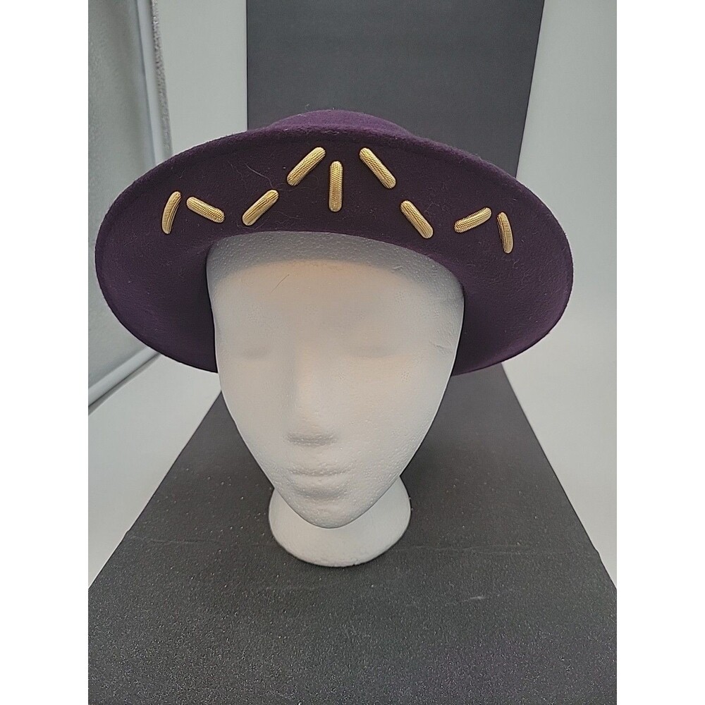 Vtg Purple Felted Wool Bowler Hat Gold Trim Doeskin Bollman Hat Co USA Womens